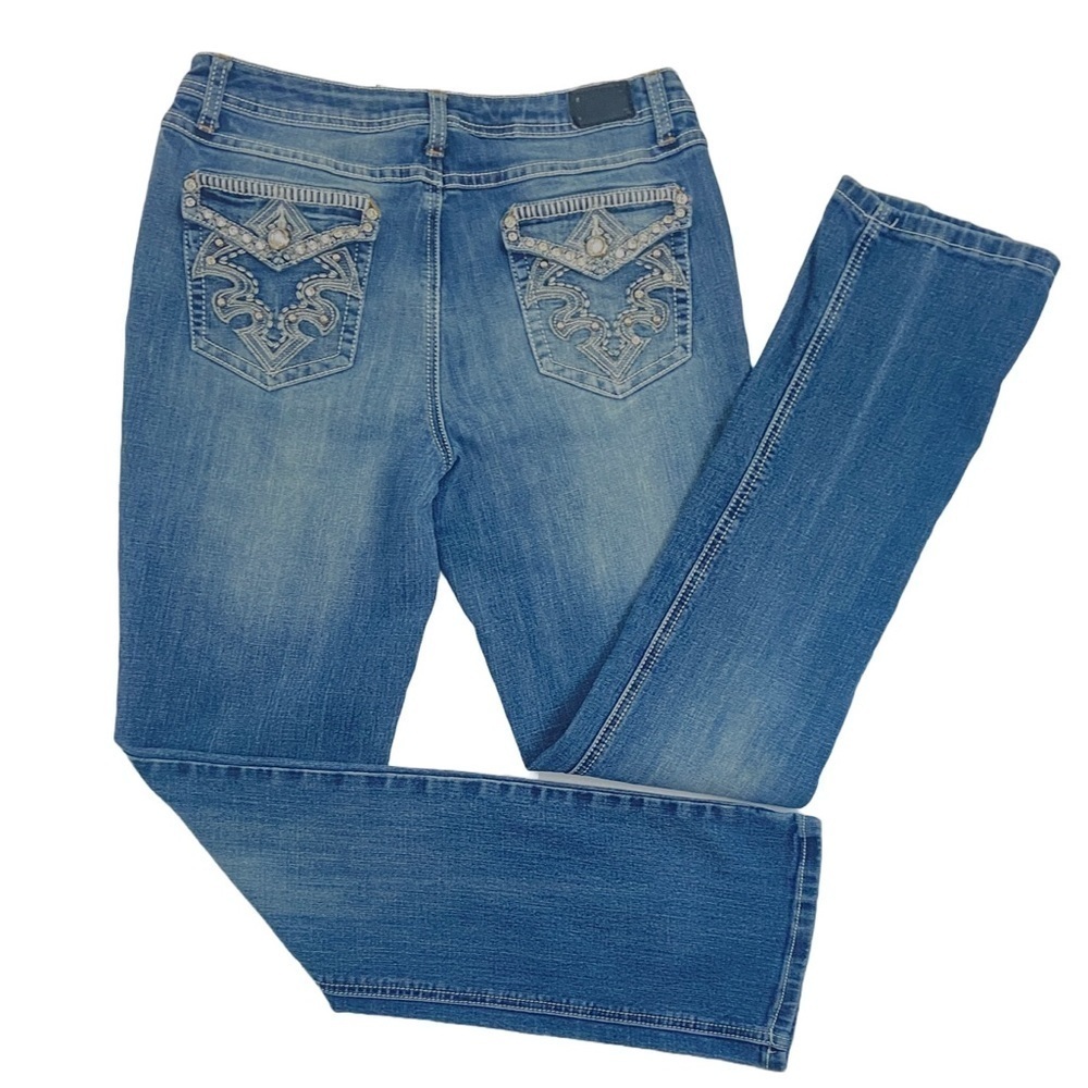 Earl Jeans Sz 8 Blue Barely Bootcut Embellished Embroidered Mid-rise Western